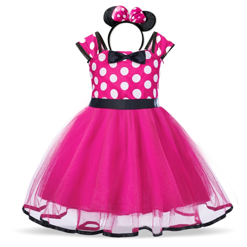 NNJXD Đầm Kèm Băng Đô Họa Tiết Kiểu Hình Chuột Minnie Cho Bé Gái