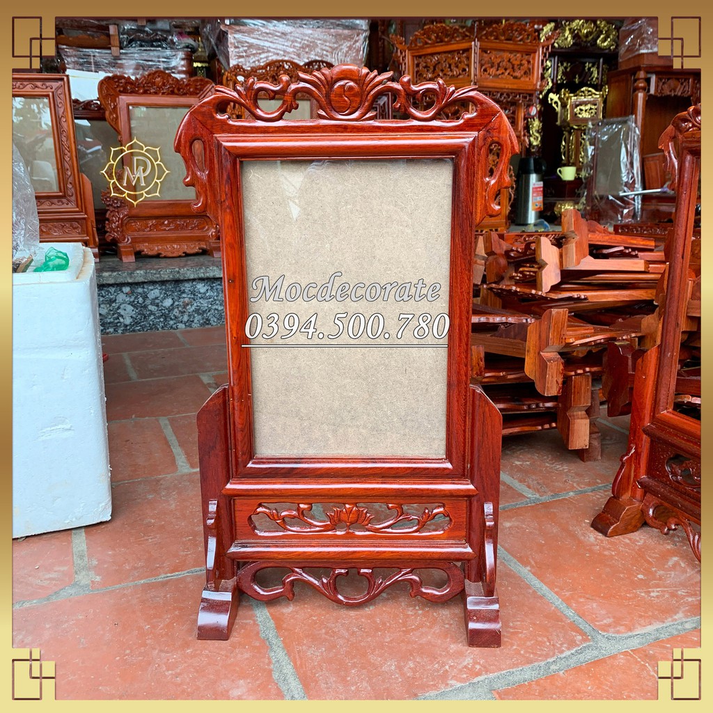 Khung ảnh thờ lọng Hoa Lá Tây gỗ Hương sơn PU nhiều kích cỡ