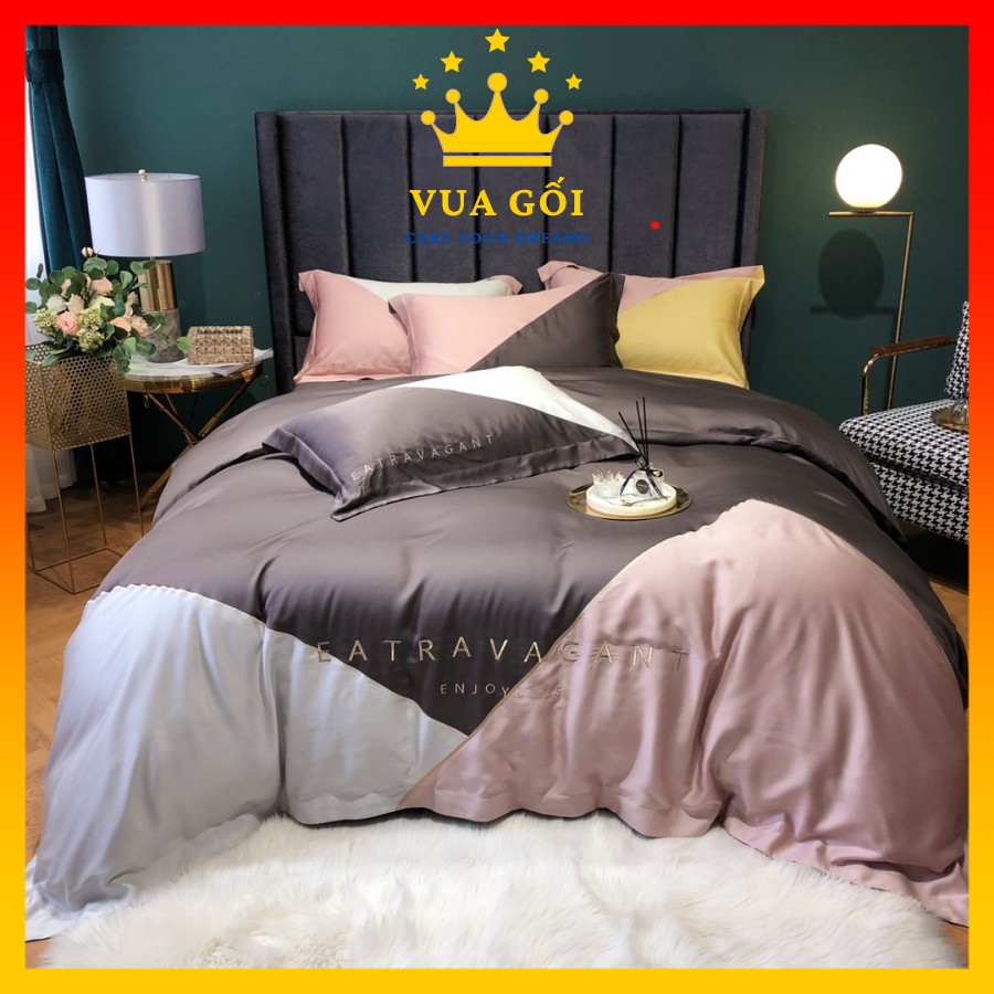 Bộ Chăn Ga Gối Lụa Tencel 100S Cao Cấp Chăn Drap Nhập Khẩu Siêu Sang Xịn Min Mát Sét Chuẩn 04 Món