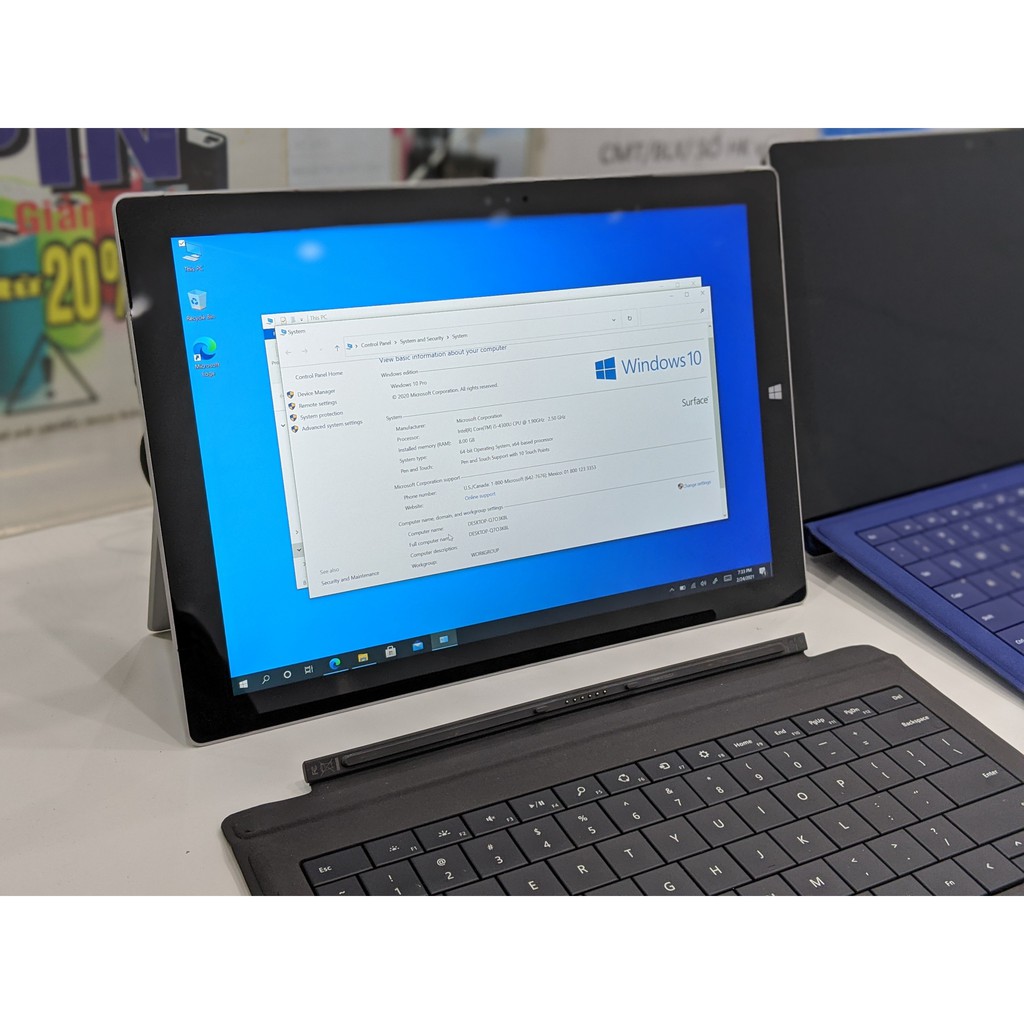 Máy tính bảng Microsoft Surface Pro 3 | Core i7 Ram 8GB Ổ cứng SSD 512GB Windows 10 Pro | Kèm Type Cover + Sạc OEM | BigBuy360 - bigbuy360.vn