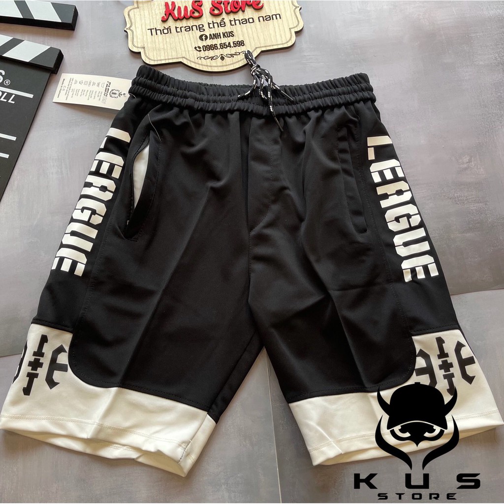 Quần Đùi Thể Thao Nam Gym Runing LEAGUE Phối Đen Trắng Thun lạnh co giãn mềm mại Mẫu mới 2021 | BigBuy360 - bigbuy360.vn