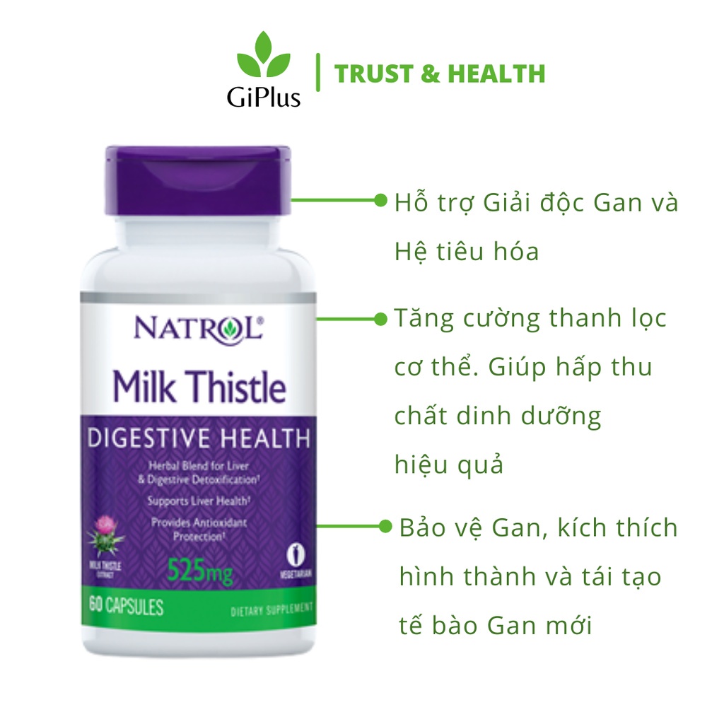 Viên Uống Hỗ Trợ Giải Độc Gan Và Hệ Tiêu Hóa Natrol Milk Thistle 525mg (60 Viên /Lọ)