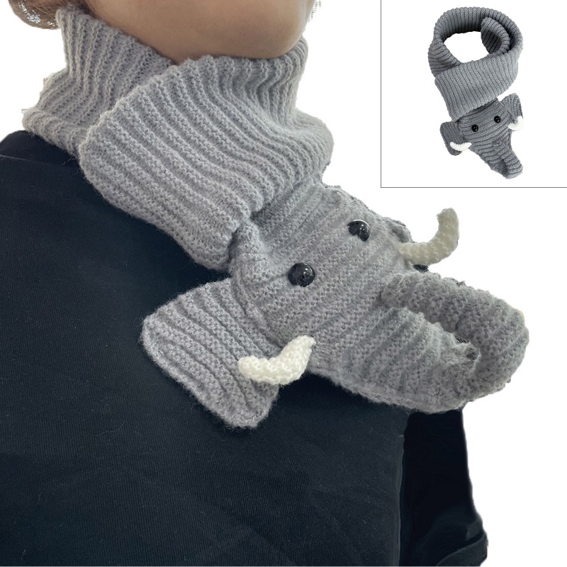 Khăn Choàng Cổ Dệt Kim Dày Dặn Giữ Ấm In Họa Tiết Chú Voi Hoạt Hình Cho Người