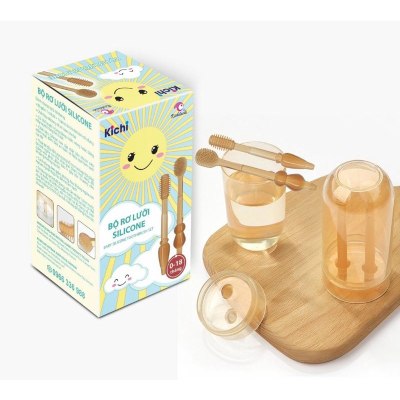 Set rơ lưỡi,bàn chải silicon Kichi, vệ sinh răng miệng cho bé, chất liệu an toàn tuyệt đối cho bé - Soleil care