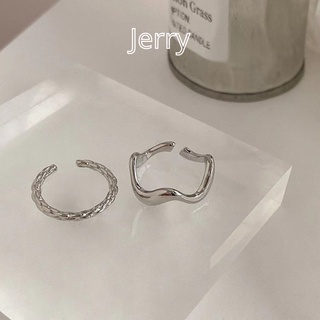 Set nhẫn nữ 2 chiếc màu bạc gợn sóng basic Jerry Accessories N05