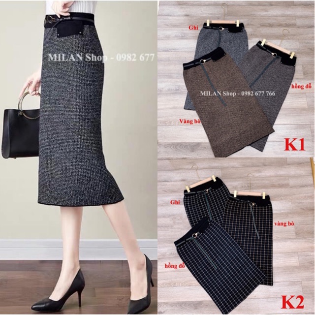 Chân váy len dài kèm đai sang chảnh 2 kiểu hot