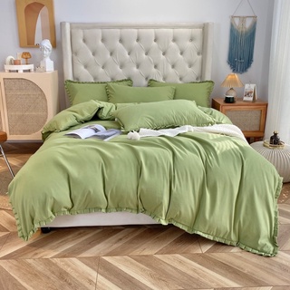 Bộ chăn ga gối cotton tici phối viền bèo