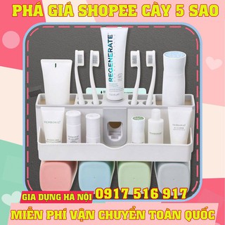 Kệ để bàn chải đánh răng tự nhả kem + cốc