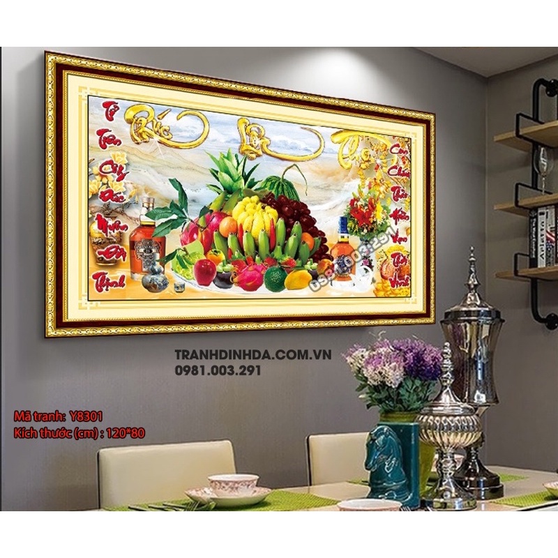 Tranh Đính Đá-Tranh Thêu Phúc Lộc Thọ -Mâm Ngũ Quả Lv537,lv3394