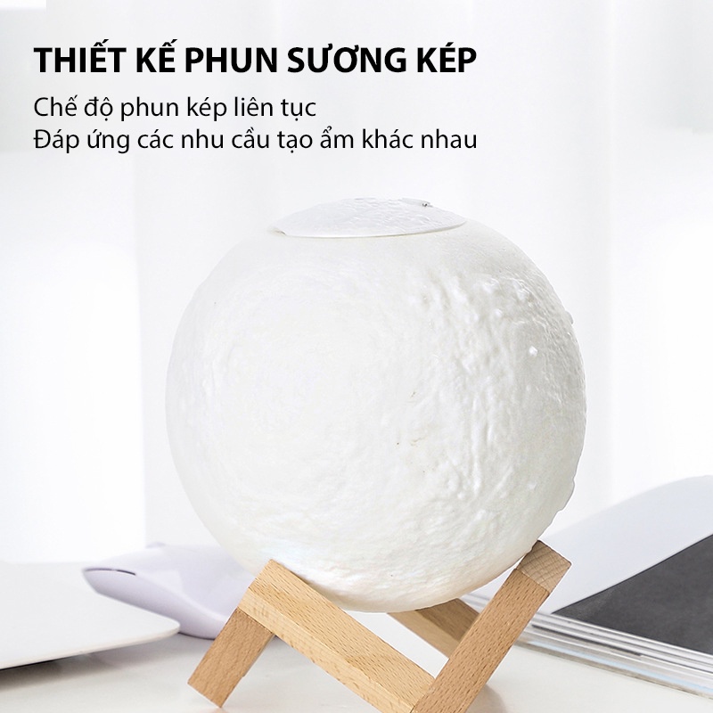 Máy phun sương tạo ẩm mặt trăng tròn khuếch tán tinh dầu đèn ngủ 3 màu dung tích lớn 880ml - MPS06