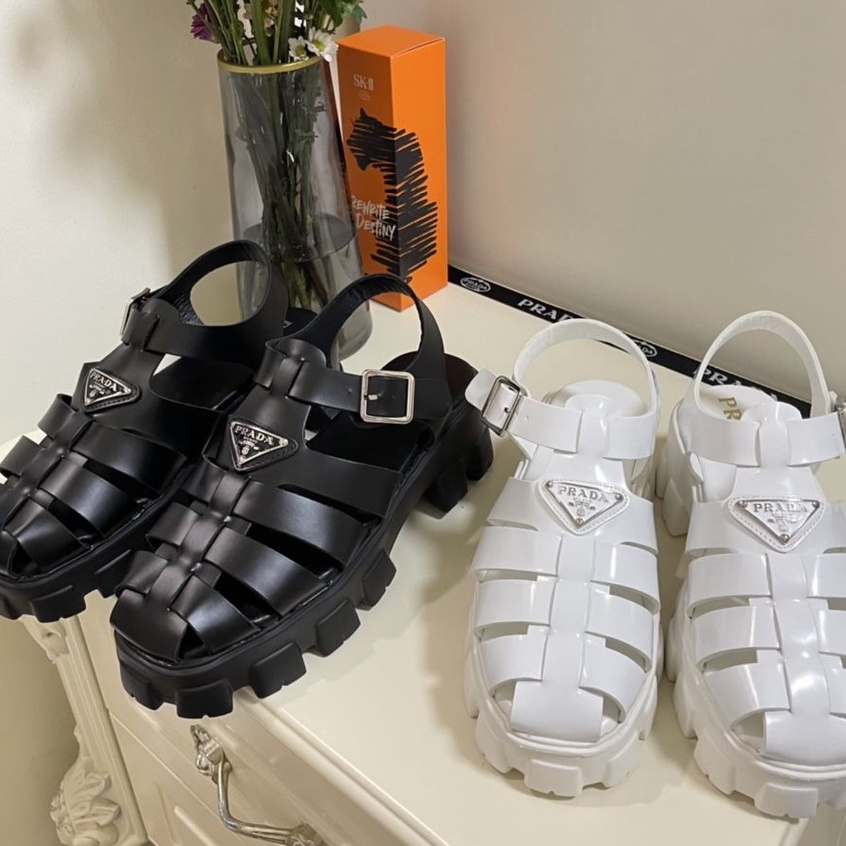 PRADA Xăng Đan Đế Dày In Hình Tam Giác Thời Trang 2022 Dành Cho Nữ