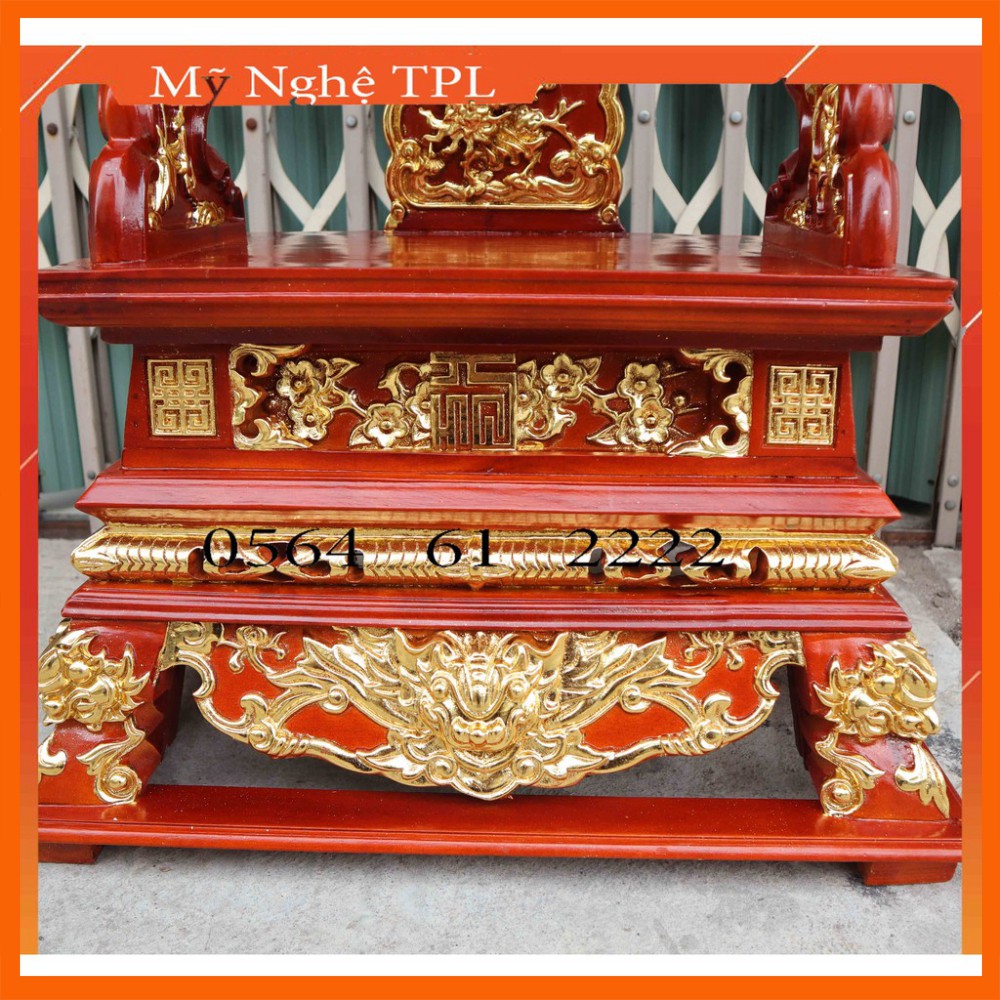 Ngai thờ vách rồng song long gỗ hương đá rát vàng cao 73cm