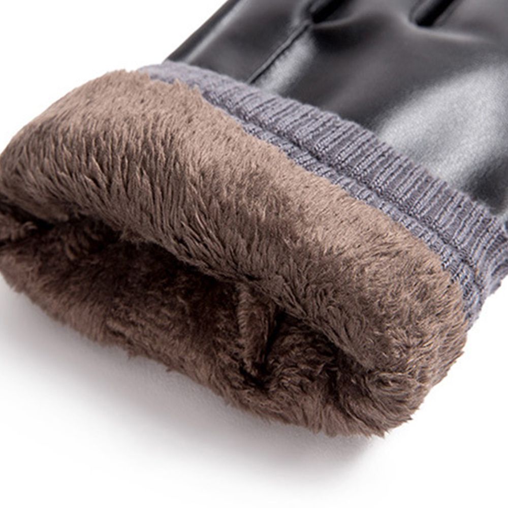 Găng tay da PU lót lông giữ ấm chống nước dùng được cảm ứng nhiều màu kiểu Hàn cho nam