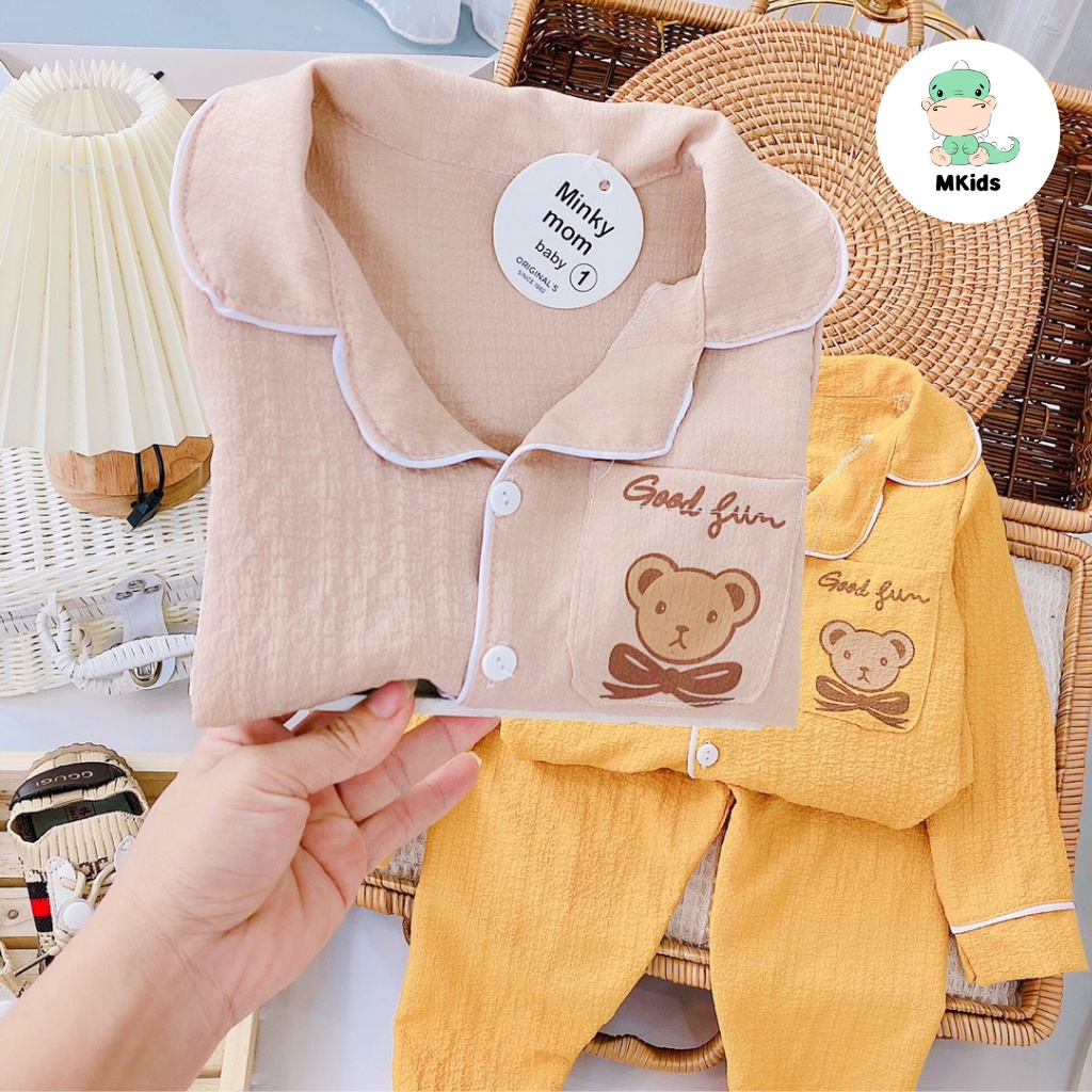 Đồ bộ pijama bé gái bé trai 1-5 tuổi, đồ ngủ cho bé gái bé trai, đồ bộ cho bé tay dài túi in hình gấu đáng yêu MKids BT2