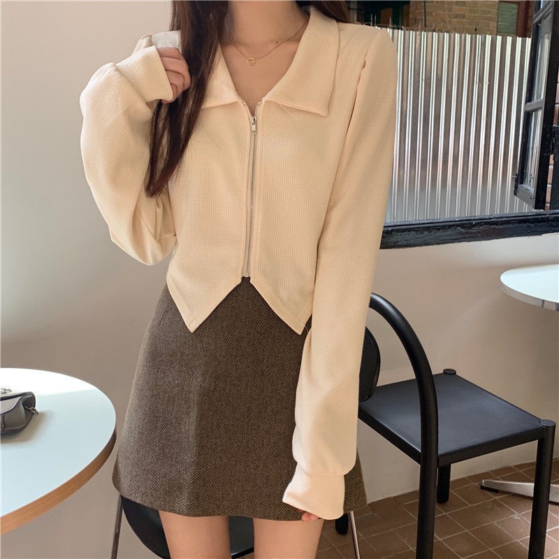 Áo Khoác Cardigan Ngắn Tay Dáng Rộng Phối Khóa Kéo Thời Trang Mùa Đông Cho Nữ Plus Size