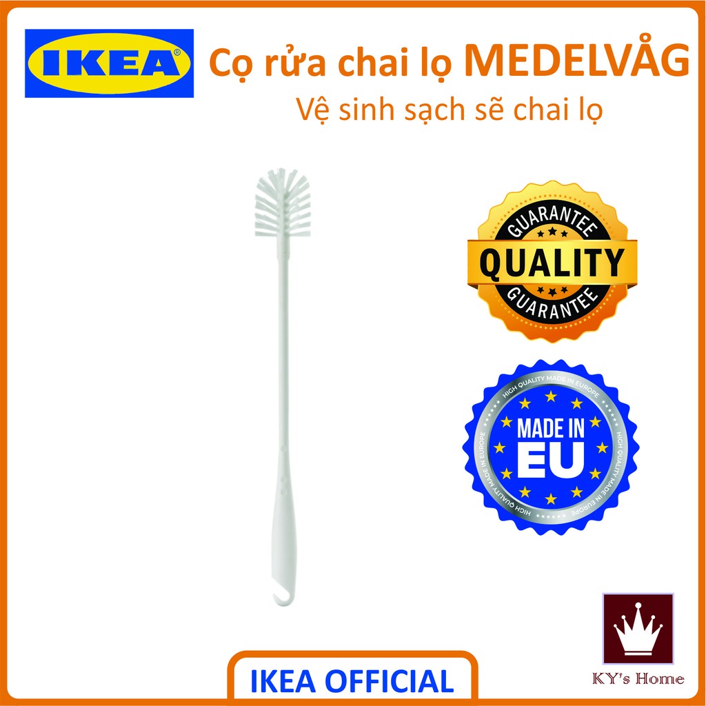 Cây cọ rửa sâu lòng chai lọ thủy tinh inox Ikea Medelvag màu trắng 43 cm