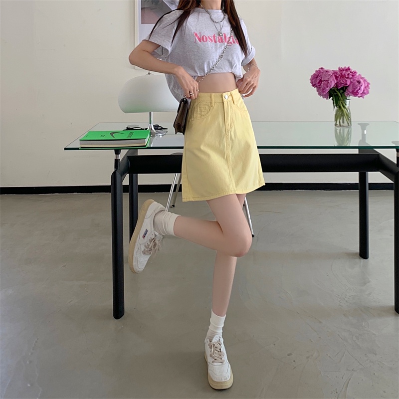 Chân váy jean SUXI dáng chữ A lưng cao đơn giản dễ phối đồ cho nữ