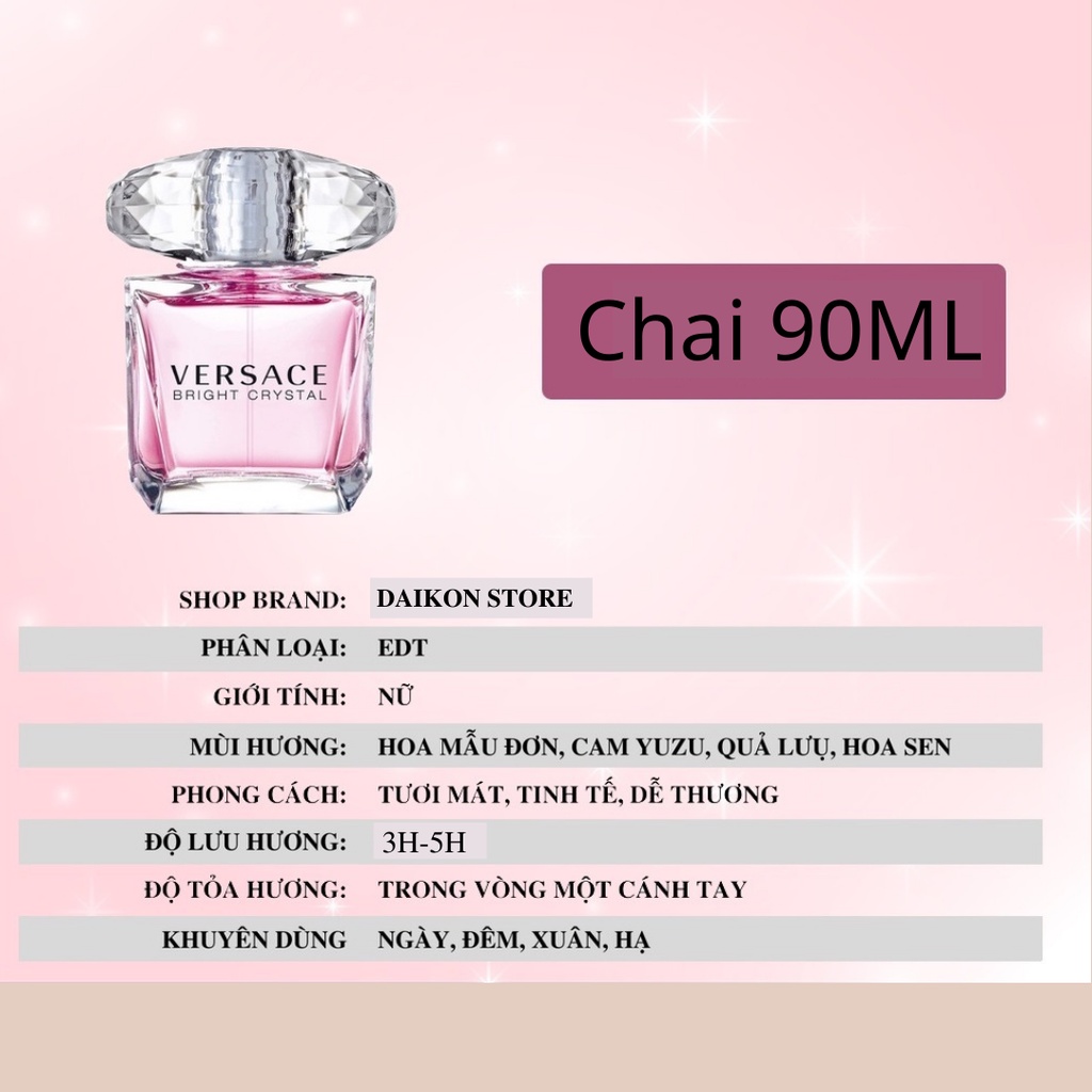 Nước hoa nữ Versace Bright Crystal Dễ Thương Cuốn Hút EDT 90ml - Dầu thơm nữ tinh tế cá tính - Daikon Store