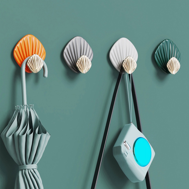 Set 4 Móc Treo Đồ Dán Tường Hình Vỏ Sò Sáng Tạo Không Cần Đục Lỗ Chắc Chắn Cho Nhà Bếp Nhà Tắm