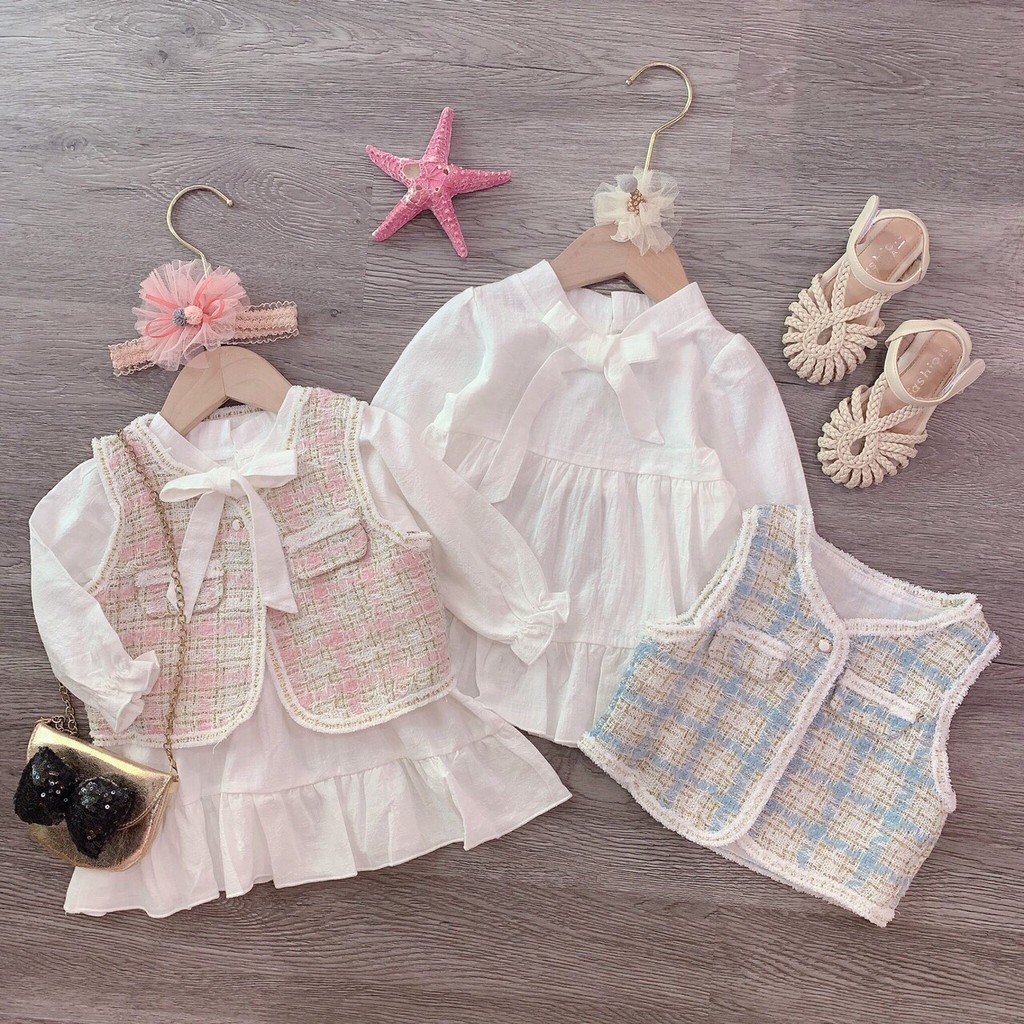 Set váy gile dạ cho bé gái