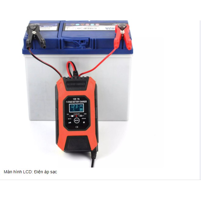 Máy sạc bình ắc quy 12V 7A 6AH-120AH chính hãng FOXSUR hỗ trợ sạc nhanh có chức năng khử sunfat thông minh tự ngắt khi đ