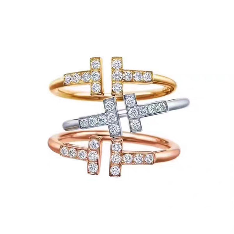 Nhẫn Trang Sức Chữ T Đôi Sang Trọng Thời Trang 2022 Dành Cho Nữ