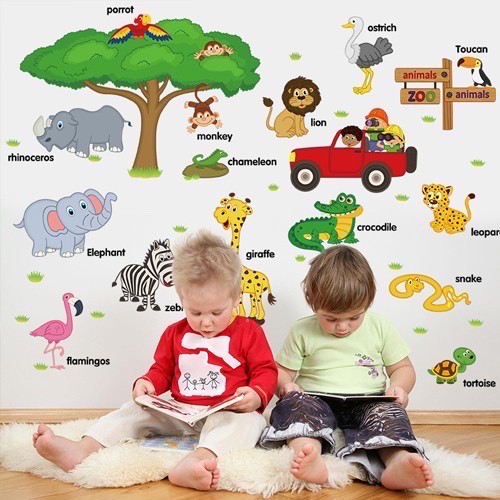Tranh Decal Dán Tường Tiếng Anh Và Các Loài Động Vật Cho Bé BABY GLENN DOMAN