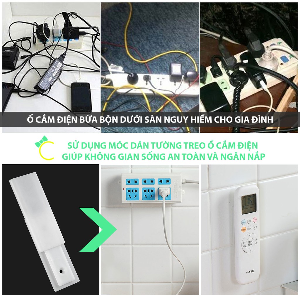 Móc dán tường treo ổ cắm điện dạng trượt có thể tháo rời - Cami - CMPK149