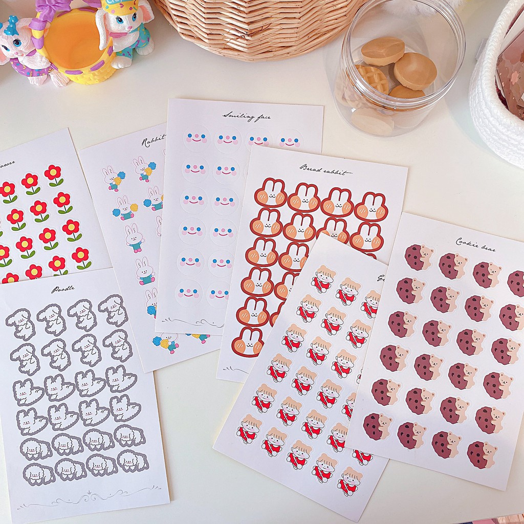 Set 5 Tờ Sticker Dễ Thương Thỏ/Gấu/Paws/Trái Tim Clovershop68
