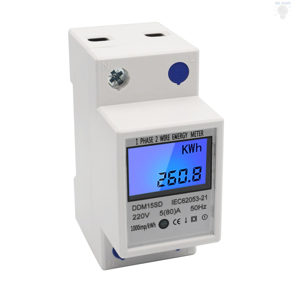 bet-Single Phase DIN-Rail Energy Meter 5-80A 220V 50Hz Electronic KWh Meter with LCD Backlight Digital Display DDM15SD