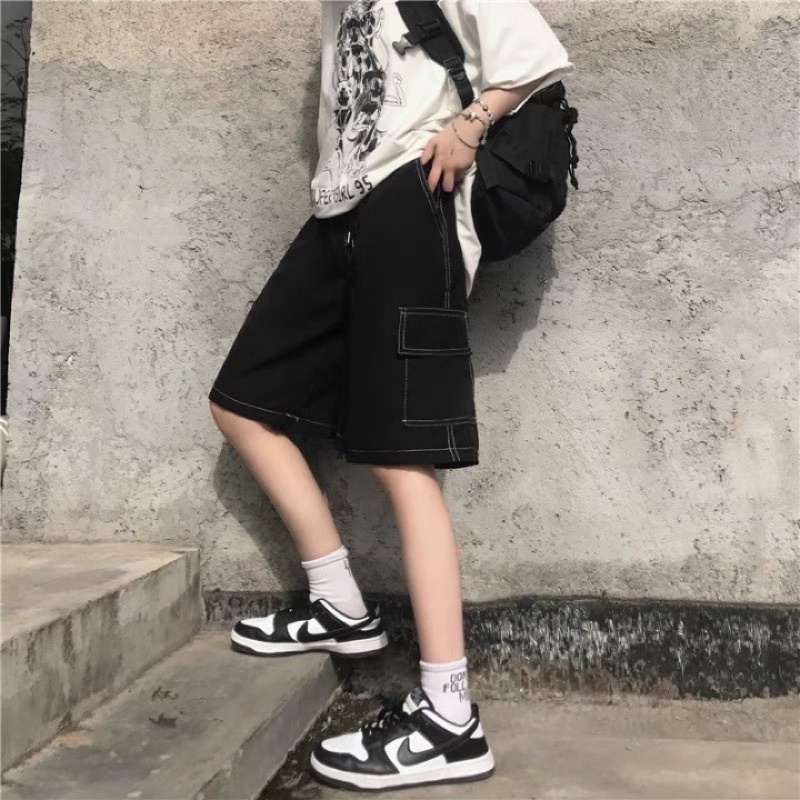 Quần short kaki túi hộp né trắng nam nữ unisex