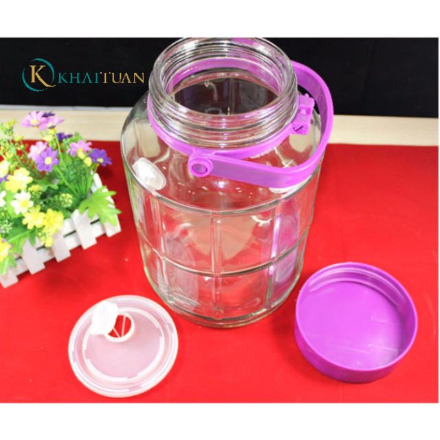 Bình thủy tinh 10 lít có quai xách nắp nhựa