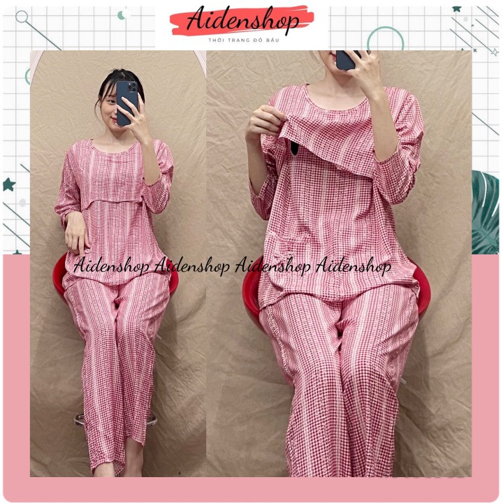 [Loại đẹp]Bộ sau sinh lanh chất mát dài tay mặc nhà có lật ti(nhiều màu)