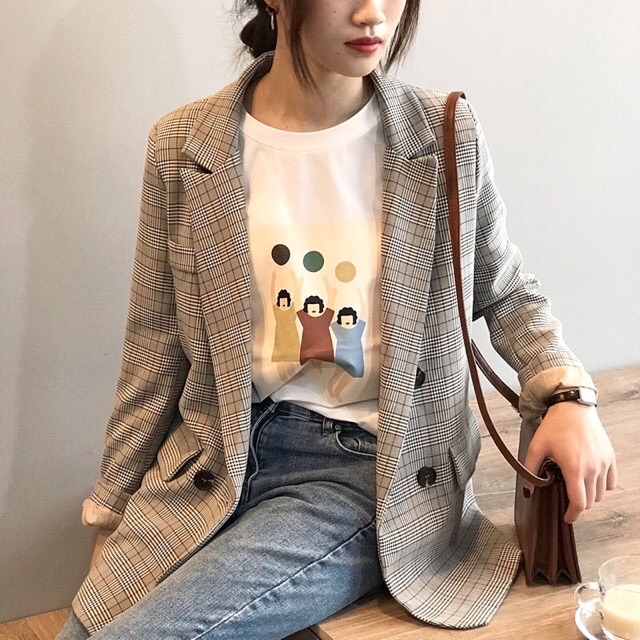 Áo blazer kẻ caro style Hàn hàng cao cấp loại 1