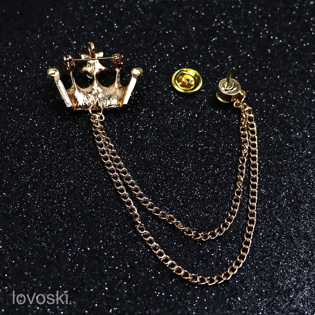 Ghim Cài Áo Hình Vương Miện Phối Dây Xích Thời Trang Cho Nam Và Nữ