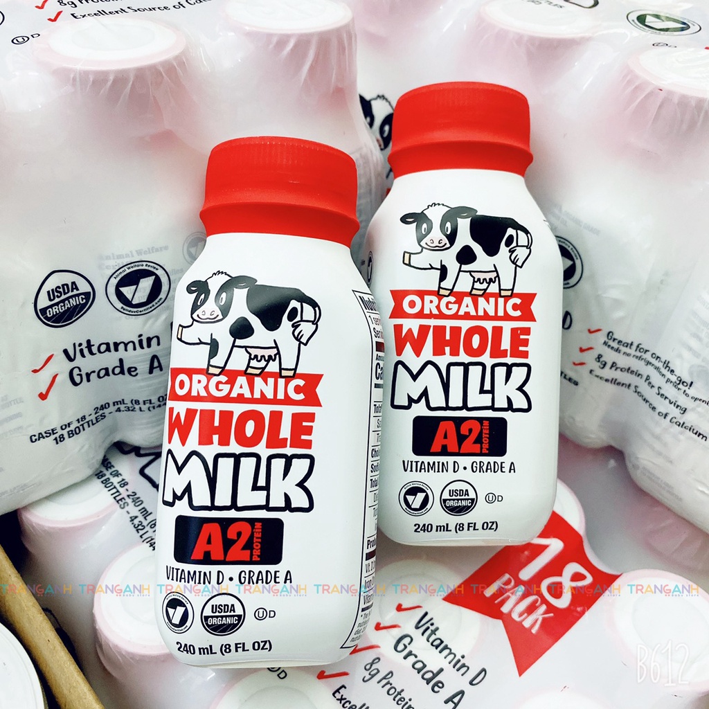 (Lốc 18h) Sữa tươi Organic Whole Milk A2 Mỹ