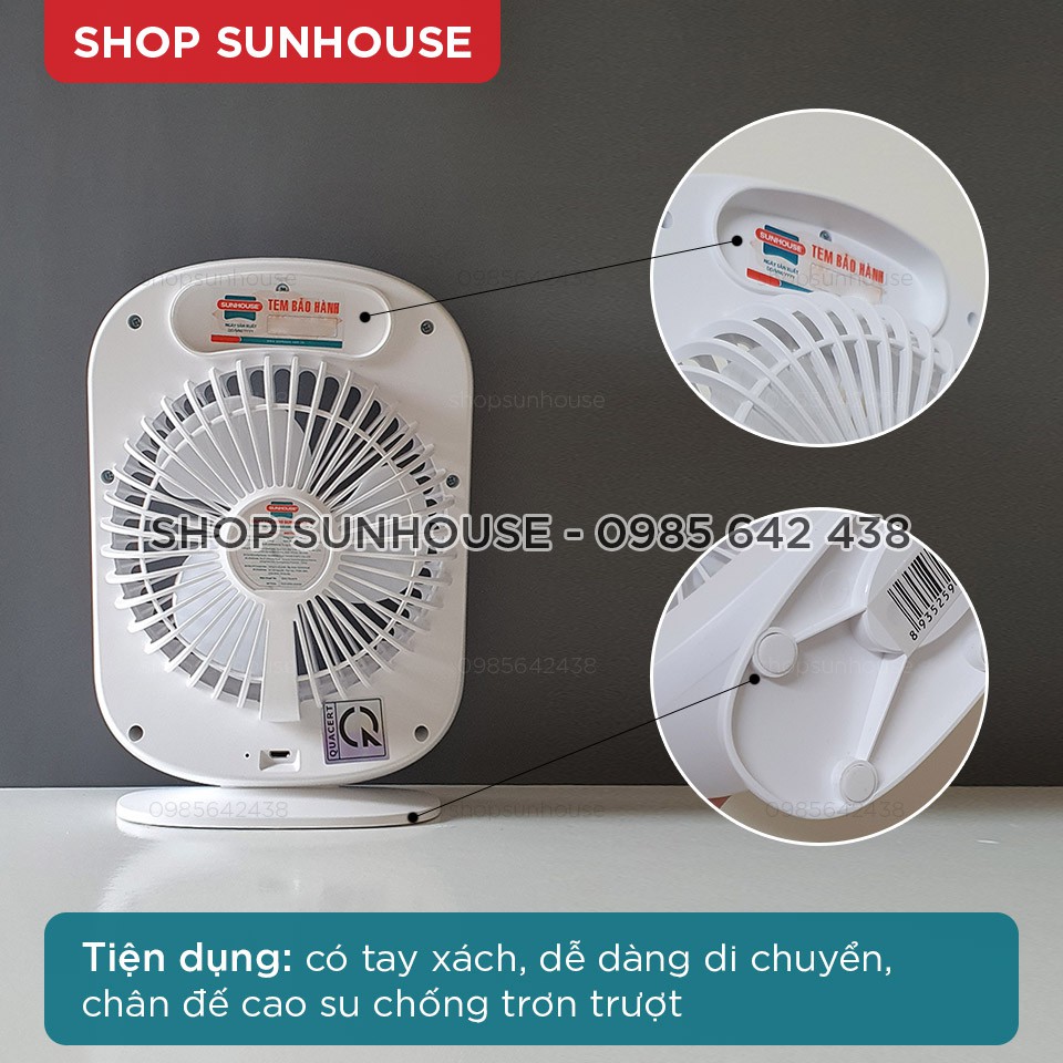 Quạt tích điện mini SUNHOUSE SHD7110 công suất 10W pin sạc