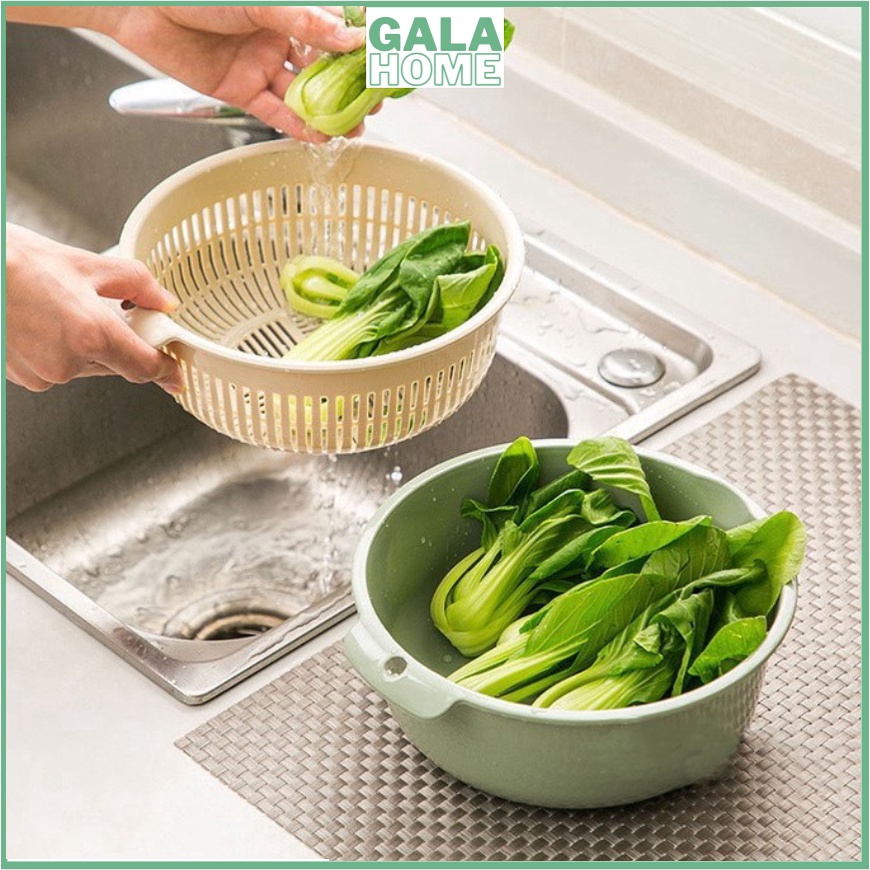 Rổ nhựa PP tròn thoát nước rửa trái cây, rau củ sáng tạo 2 lớp chắc chắn GALA HOME