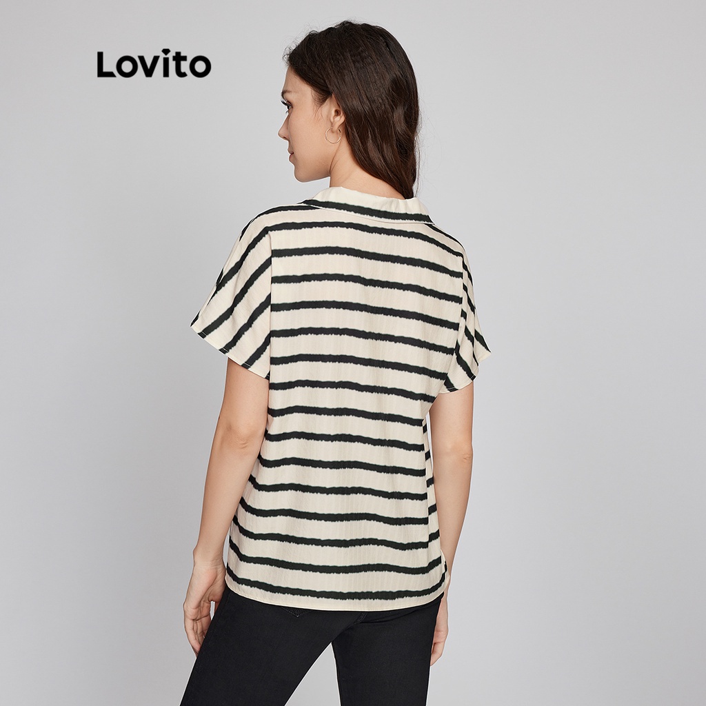 Áo cổ kiểu Lovito họa tiết sọc phong cách thường ngày L26LD024 (màu trắng ngà)
