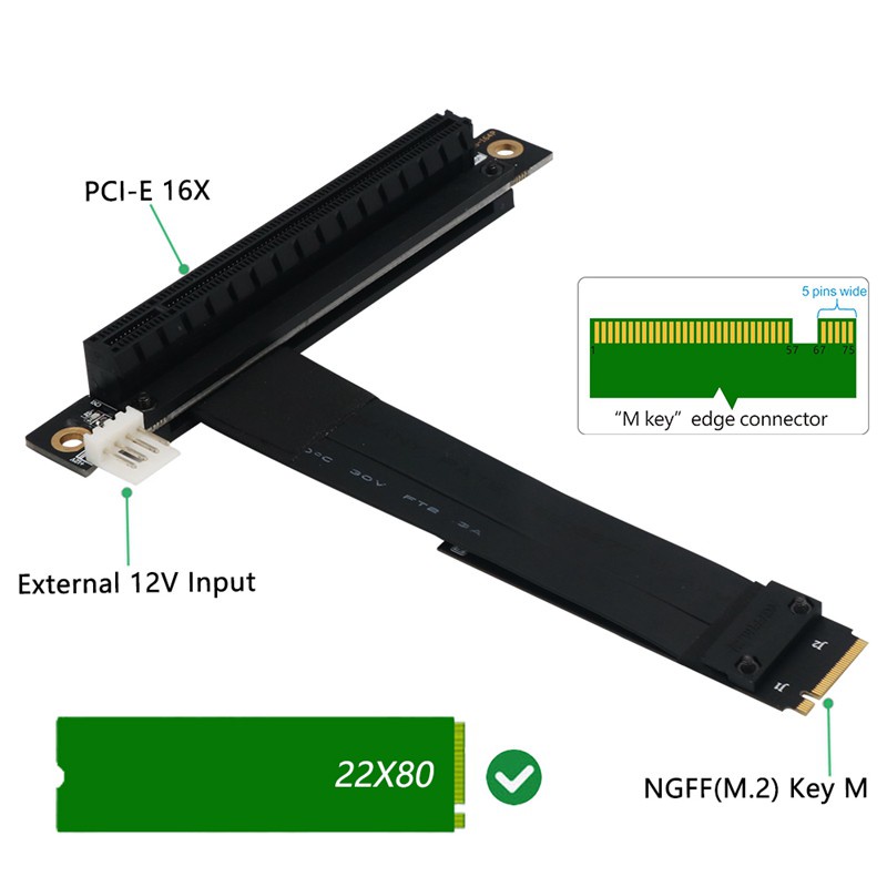 Dây Cáp Mở Rộng M.2 Ngff Nvme Key M Sang Pcie 3.0 X16 Cho Pc 90 Độ