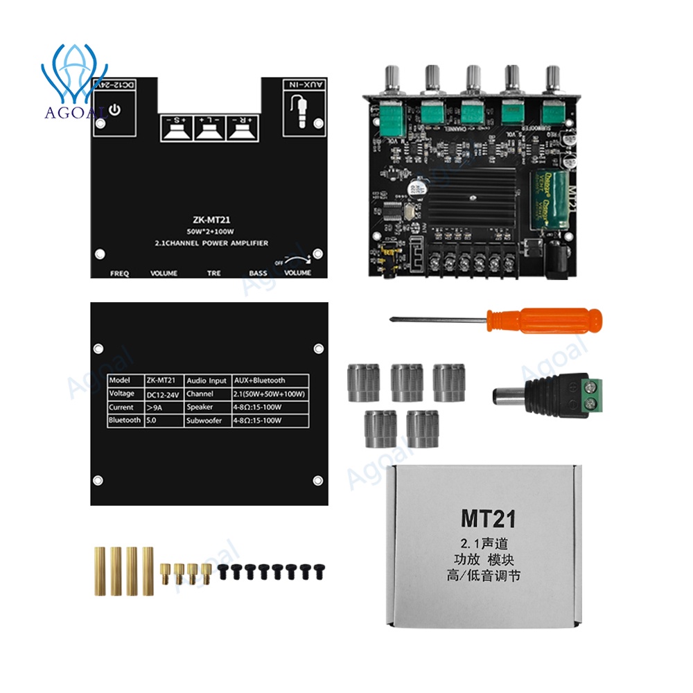 Bảng Mạch Khuếch Đại Âm Thanh Siêu Trầm ZK-MT21 TPA3116 2.1 Kênh Bluetooth 5.0 50WX2+100W AUX