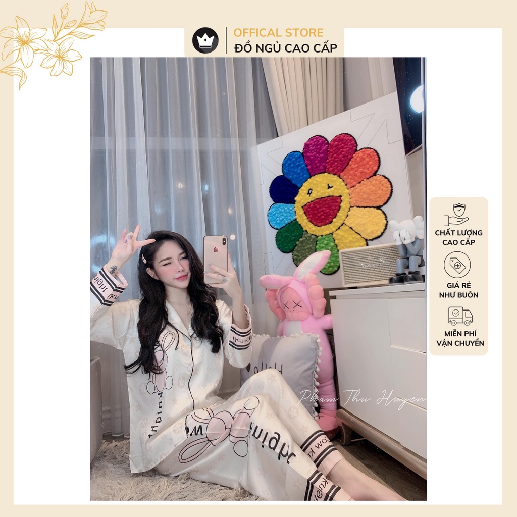 Bộ đồ ngủ lụa Thỏ họa tiết Cao Cấp -Vài lụa cao cấp thiết kế trẻ trung,chất liệu mát lịm