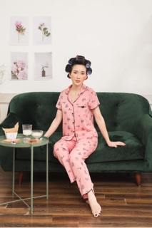 BỘ LỤA SATIN ÁO CỘC QUẦN DÀI HÌNH TRÁI TIM