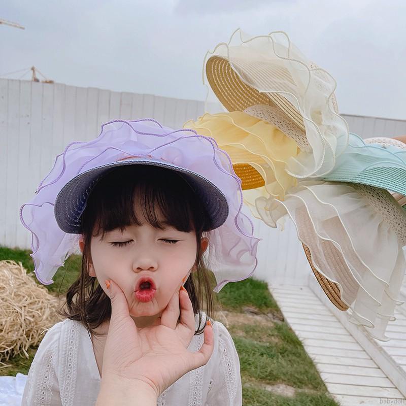 Mũ Lưỡi Trai Chống Nắng Phối Lưới Màu Sắc Kẹo Ngọt Phong Cách Hàn Quốc Cho Bé Gái 2-5 Tuổi