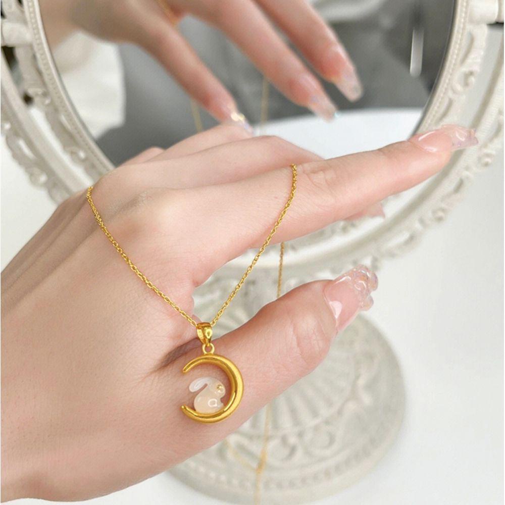 Vòng cổ Mặt Hình Thỏ Và Mặt Trăng Thiết Kế Thanh Lịch Cho Nữ