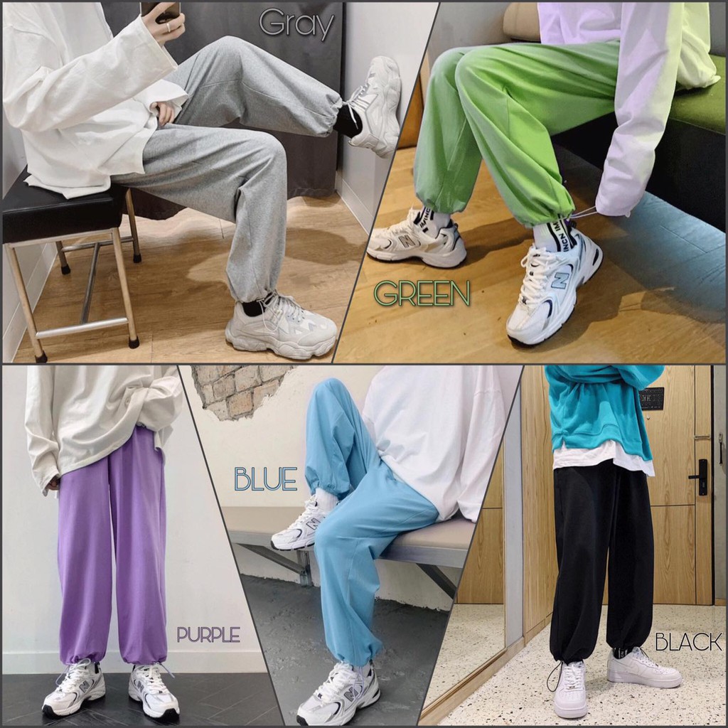 Quần Jogger Basic Ulzzang Unisex Jogger Trơn Dây Rút Lai Ống Rộng - MM