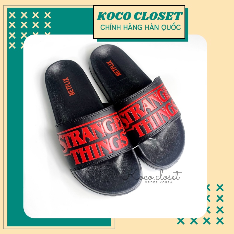 DÉP SPAO NETFLIX HỌA TIẾT PHIM STRANGER THINGS SLIPPER Black Đen
