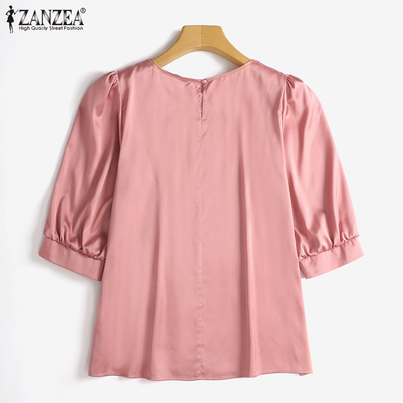 ZANZEA Áo Vải Satin Tay Lỡ 3 / 4 Cổ Vuông Phong Cách Hàn Quốc Thanh Lịch Dành Cho Nữ