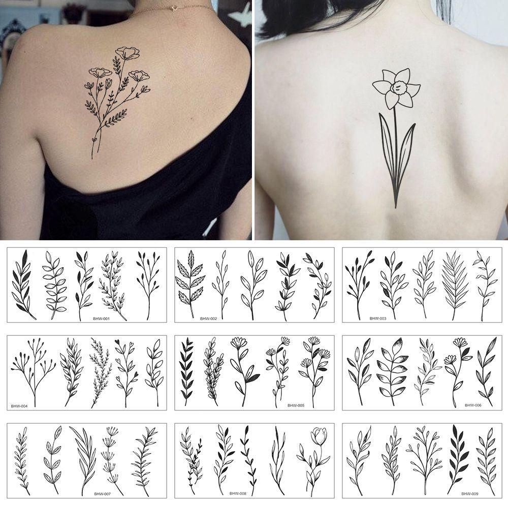 ❈Rowan❈ Hình Xăm Dán Tạm Thời Họa Tiết Hoa Trắng Đen Chống Thấm Nước Cho Nữ