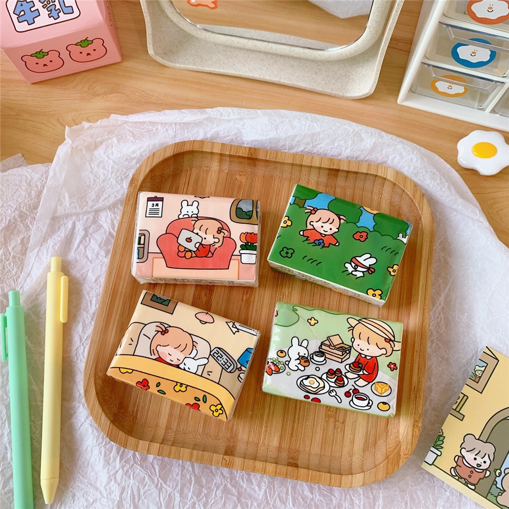 Khăn giấy ăn cầm tay nhỏ gọn in hình họa tiết cô gái Nhật Bản cute dễ thương